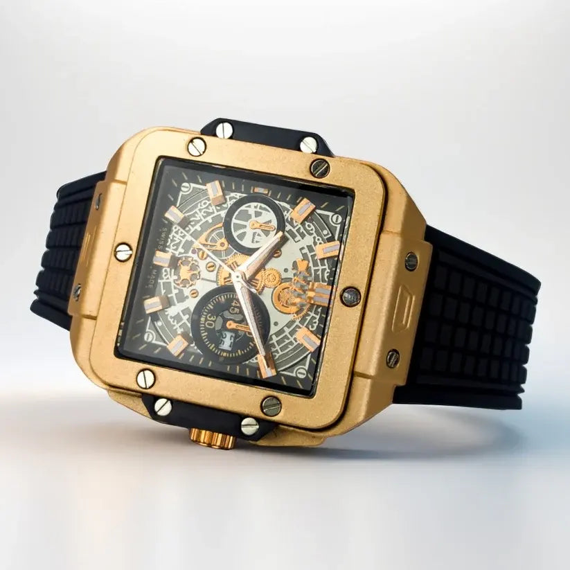 Square Dial Black Strap Unique Watch