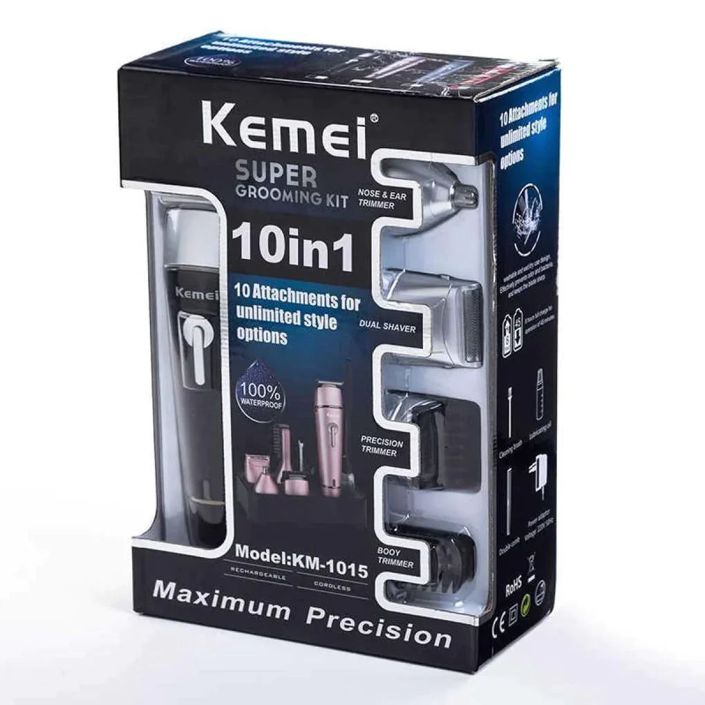 Kemei 10 In 1 Km-1015 Rechargeable Professional Clipper Men Electric Shaver Nose Trimmer (FB)