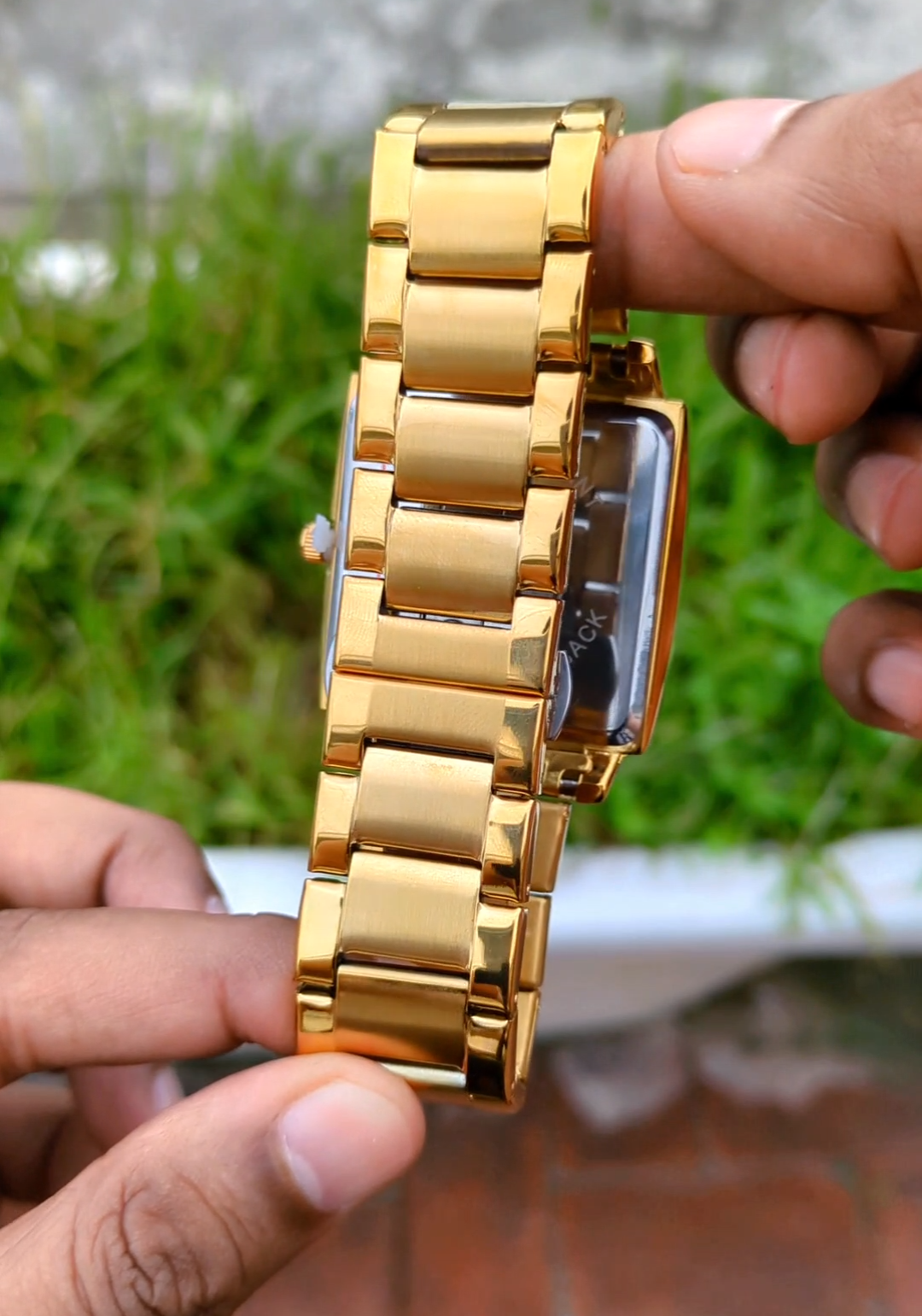 Square Dial Men Fashionable Chain Watch in Dual tone, Silver and Gold Color