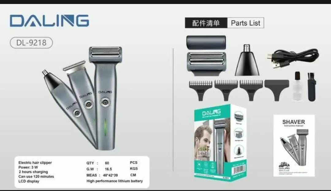 DALING DL-9218 3 In 1 cpmact size Rechargeable Hair Clipper Shaver beard Styling Hair Removal machine  FB