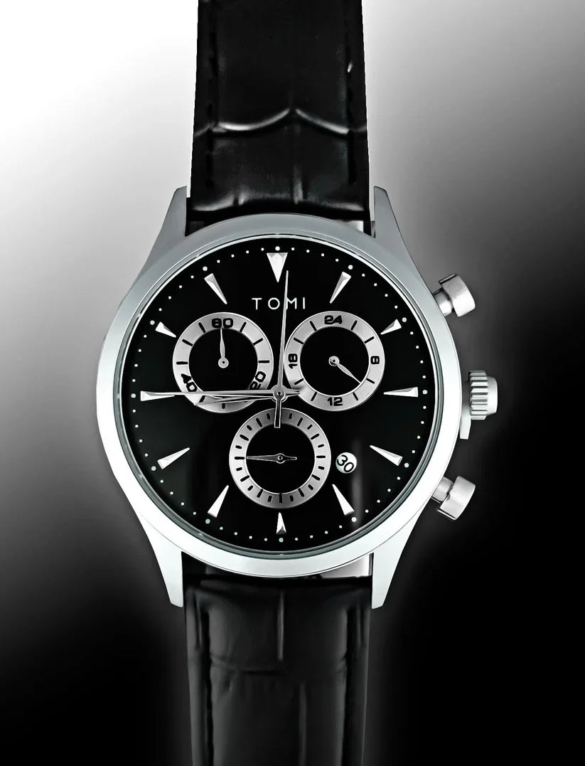 TOMI Black n Silver Chorograph Watch For Men